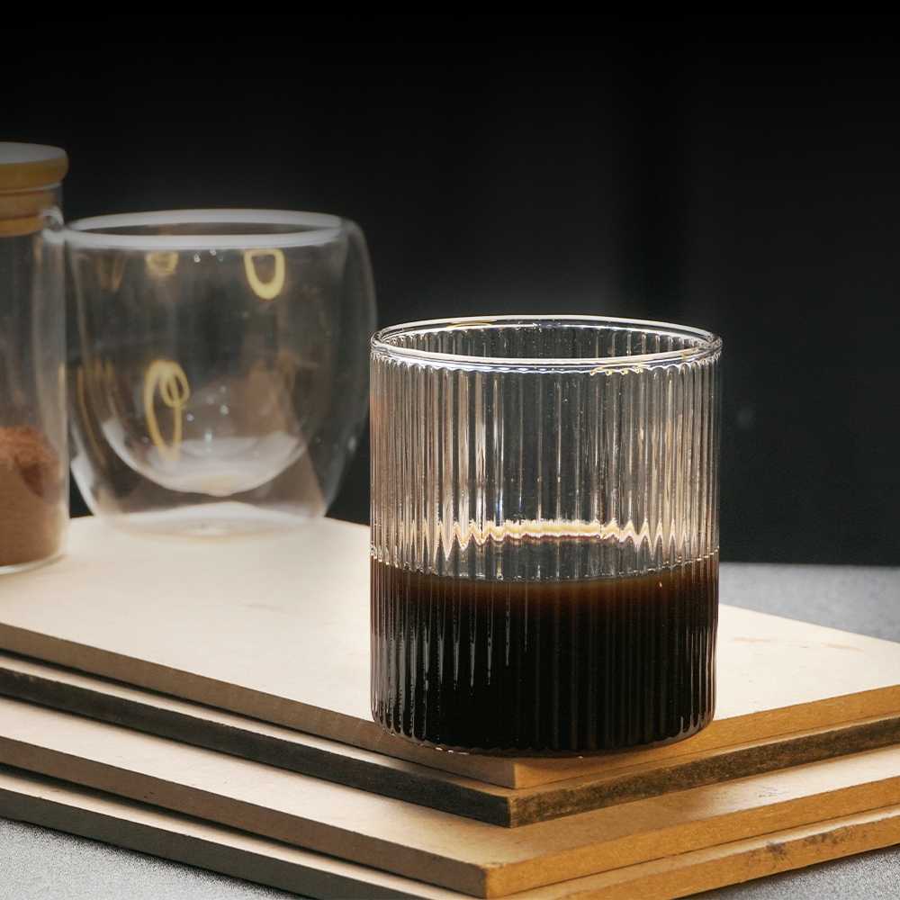 One Two Cups Gelas Kaca Aesthetic Kopi Dirty Latte Stripe Glass 300ml - KT011