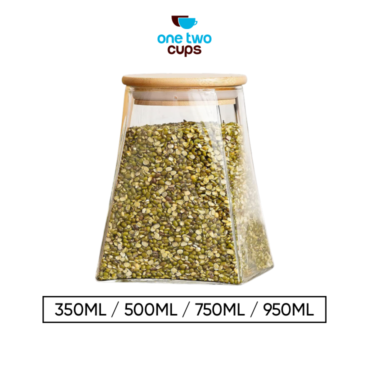 One Two Cups Toples Kaca Penyimpanan Makanan Pyramid Glass Storage Jar - S12