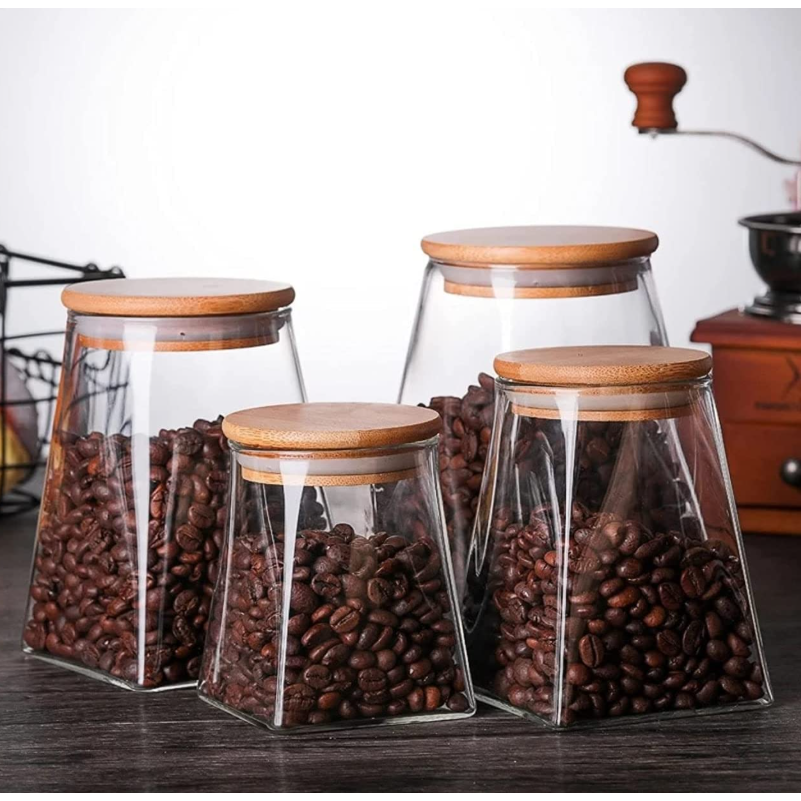 One Two Cups Toples Kaca Penyimpanan Makanan Pyramid Glass Storage Jar - S12