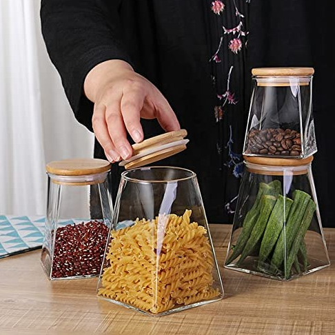 One Two Cups Toples Kaca Penyimpanan Makanan Pyramid Glass Storage Jar - S12