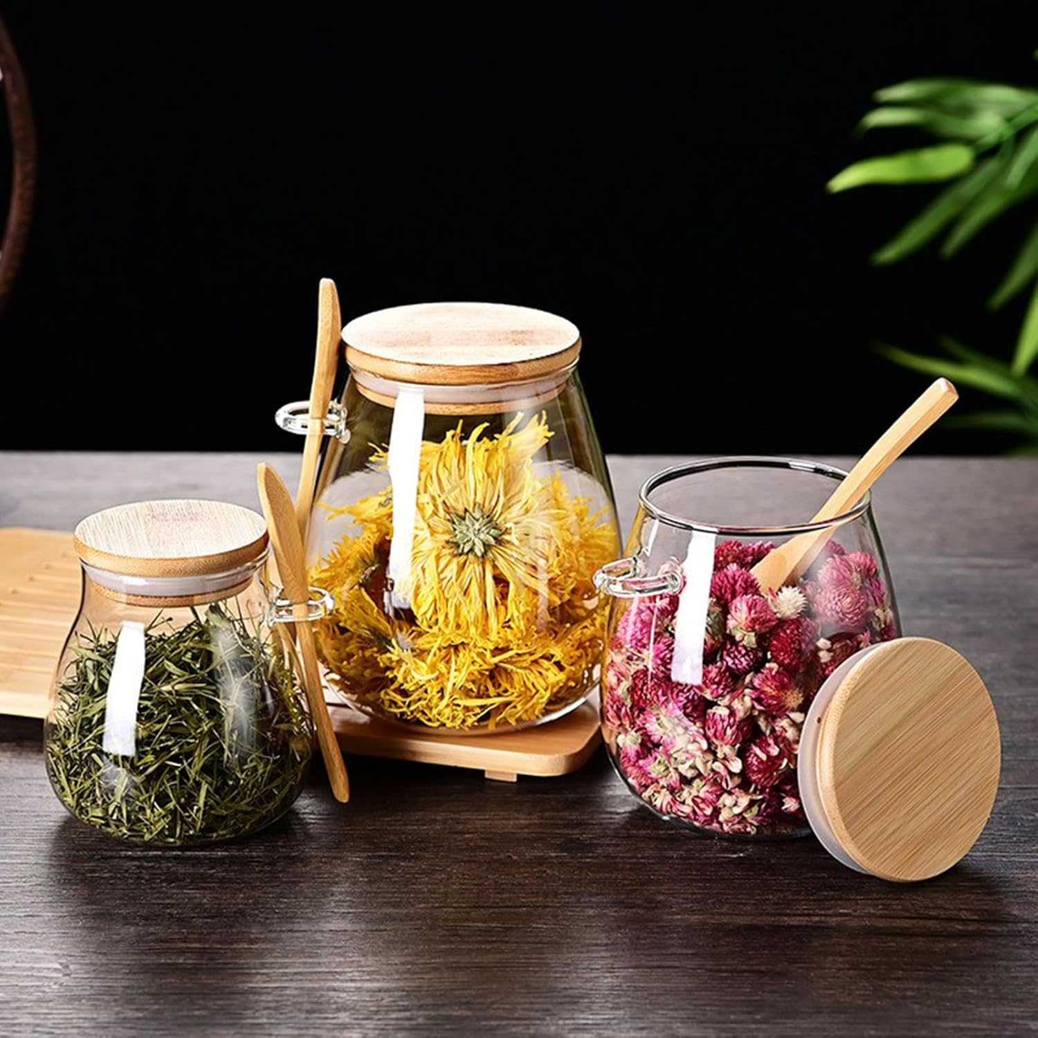 ginee_20251210165045356_5553247767.jpg One Two Cups Toples Kaca Glass Food Storage Vintage Wooden with Spoon - INU144