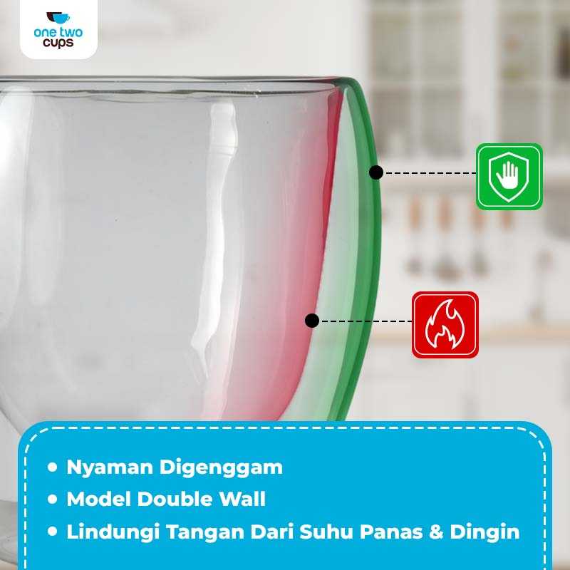 One Two Cups Gelas Kaca Aesthetic Tahan Panas Double Wall Glass - PLY1704