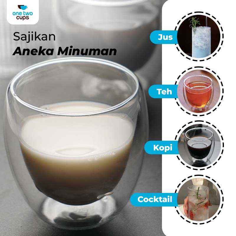 One Two Cups Gelas Kaca Aesthetic Tahan Panas Double Wall Glass - PLY1704