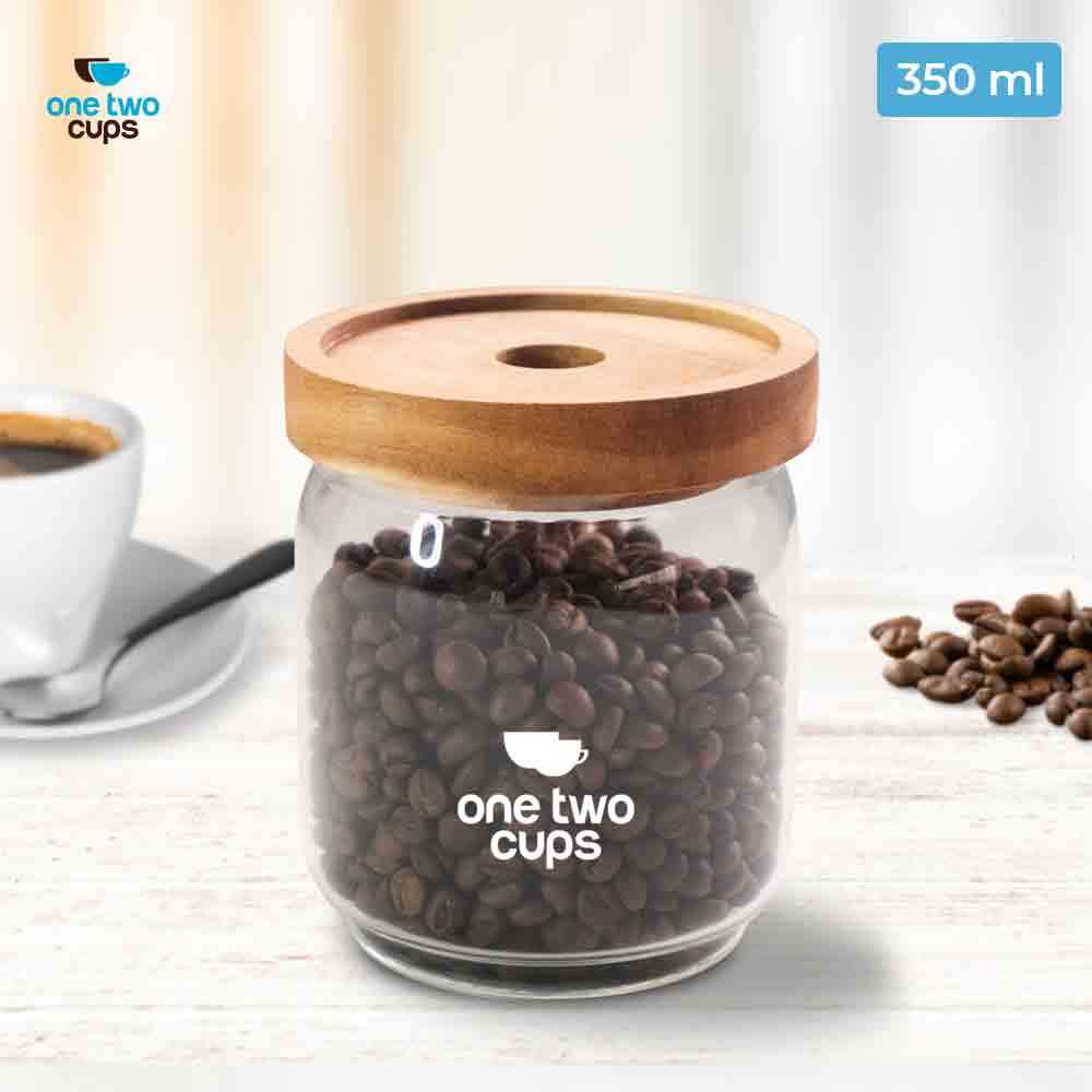 ginee_20251210165944339_0305960779.jpg One Two Cups Toples Kaca Kedap Udara Canister Coffee Storage Wood Lid - SL01