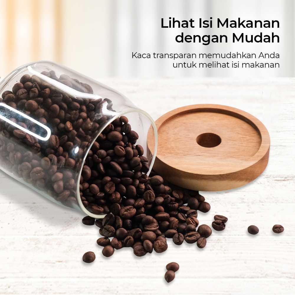 ginee_20251210165944368_6832726617.jpg One Two Cups Toples Kaca Kedap Udara Canister Coffee Storage Wood Lid - SL01