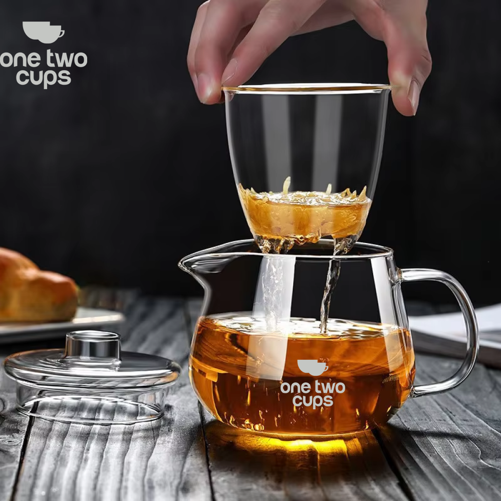 One Two Cups Teko Teh Kaca Saringan Tahan Panas Infuser Teapot 480ml - YD480