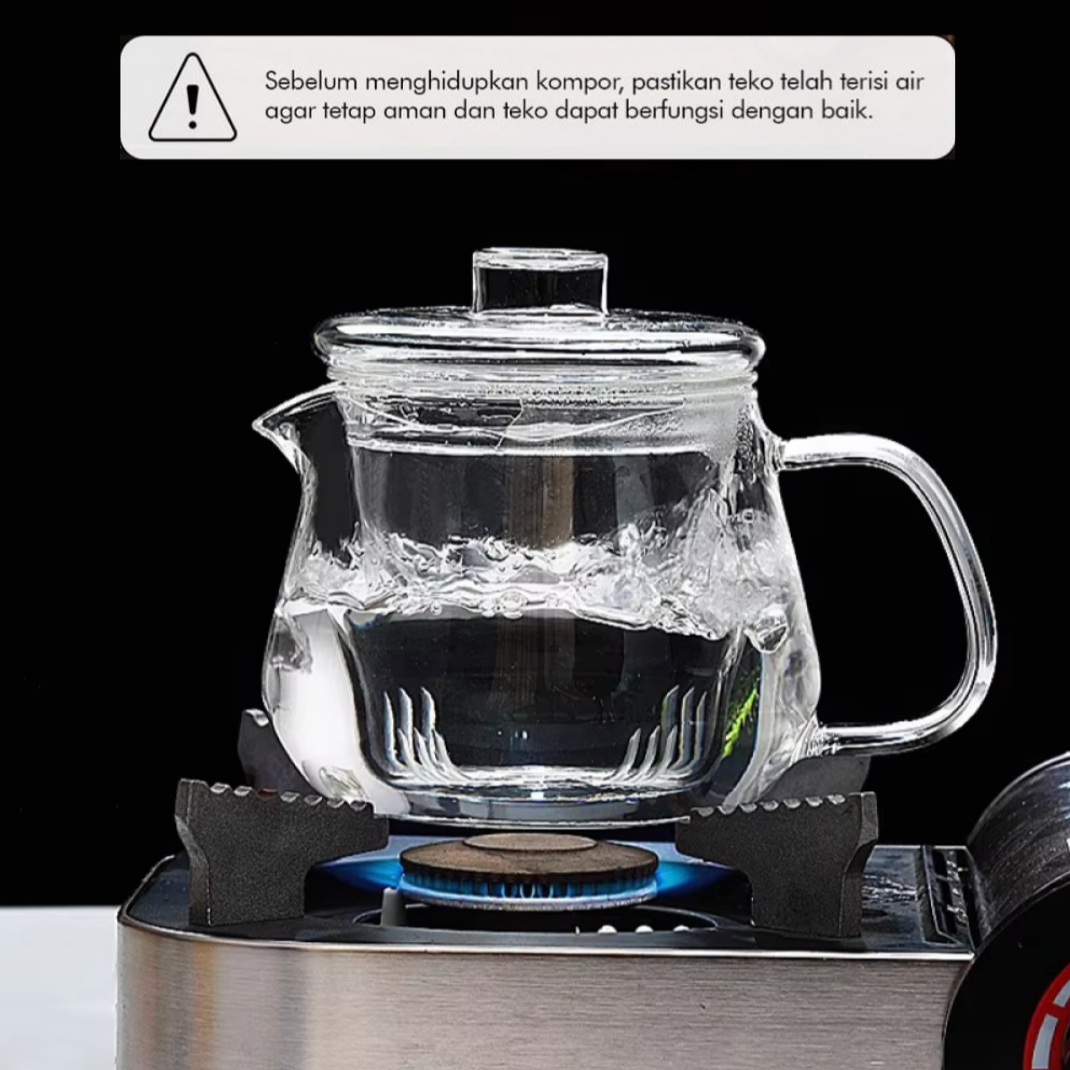 One Two Cups Teko Teh Kaca Saringan Tahan Panas Infuser Teapot 480ml - YD480