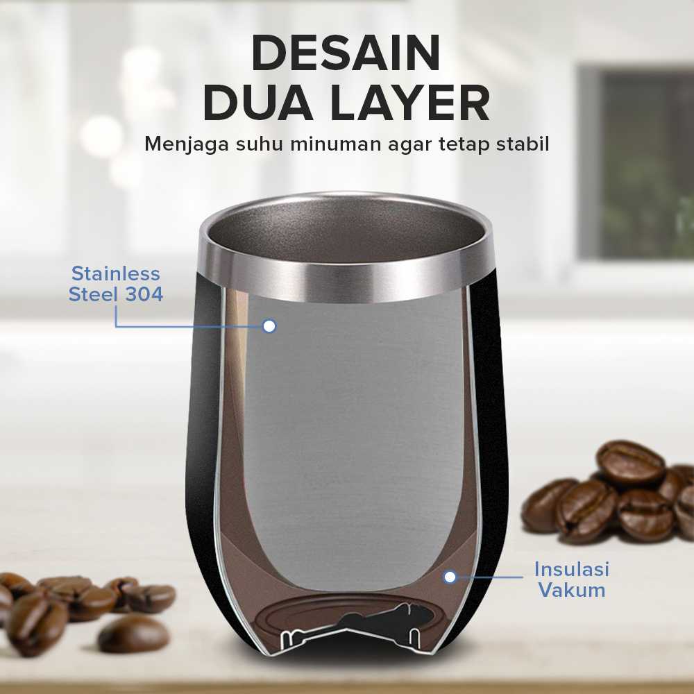 One Two Cups Gelas Tumbler Kopi Mug Egg Shaped Stainless Steel 350ml - BC123