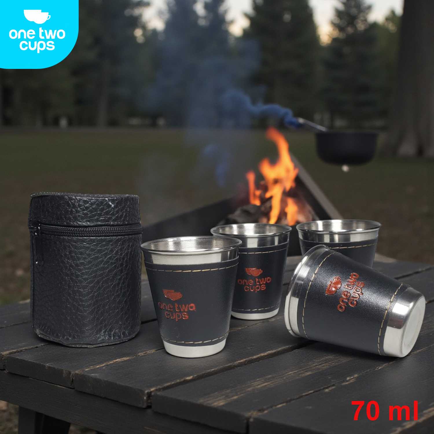 One Two Cups Set Gelas Camping Stainless Steel Travel Mug 70ml 4 PCS - MCY-66