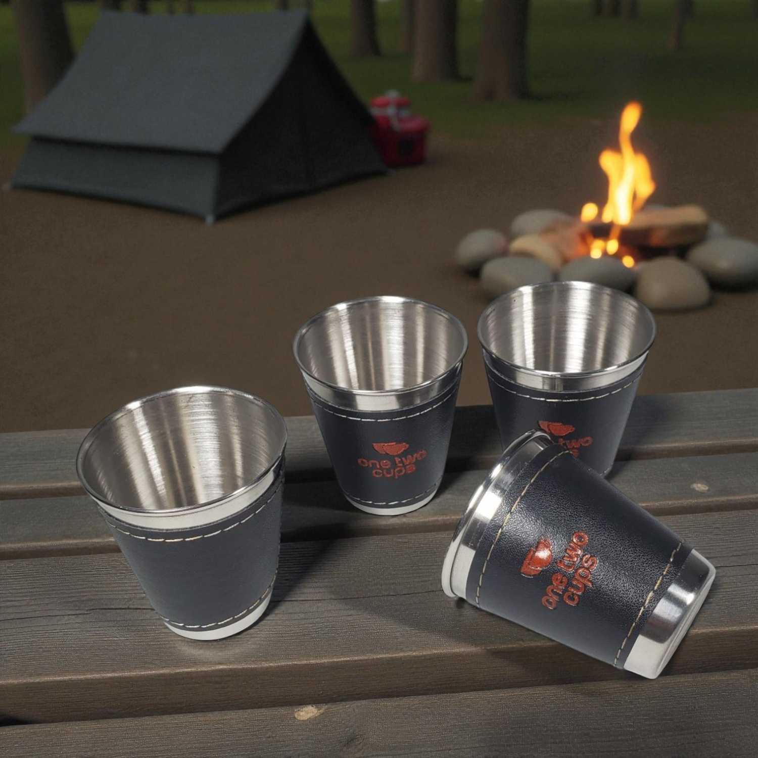 One Two Cups Set Gelas Camping Stainless Steel Travel Mug 70ml 4 PCS - MCY-66