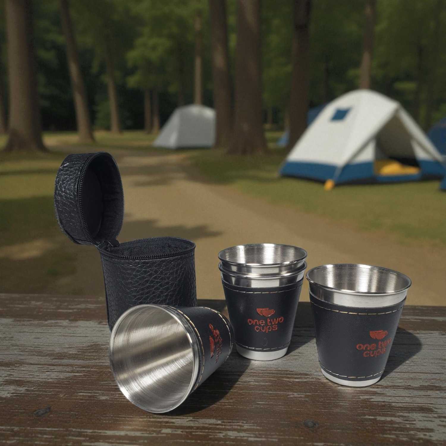 One Two Cups Set Gelas Camping Stainless Steel Travel Mug 70ml 4 PCS - MCY-66