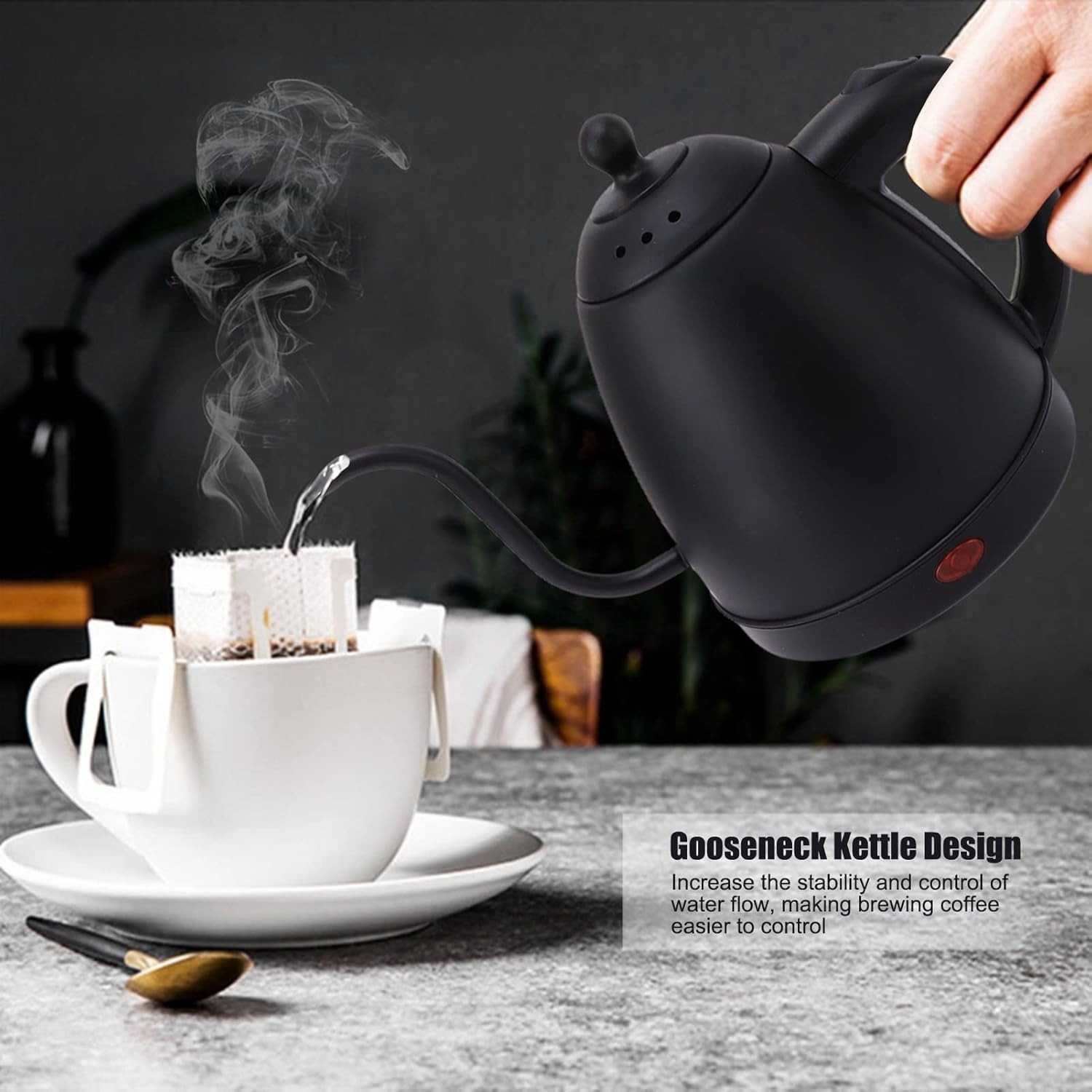One Two Cups Teko Listrik Kopi Pemanas Air Leher Angsa 1.2L 1360W - INU101