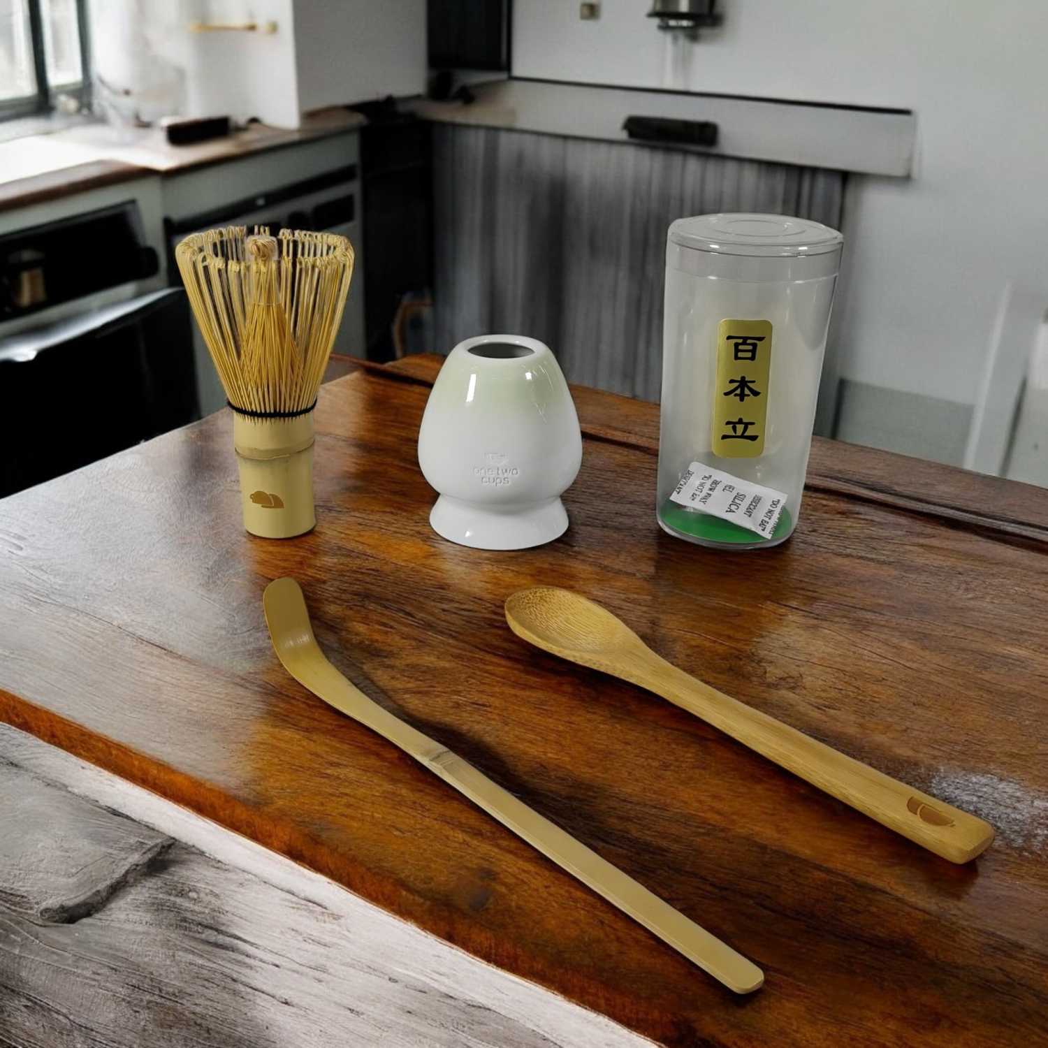 One Two Cups Matcha Set Kit Chasen Whisk Stand Chashaku Spoon 4 PCS - NA-712