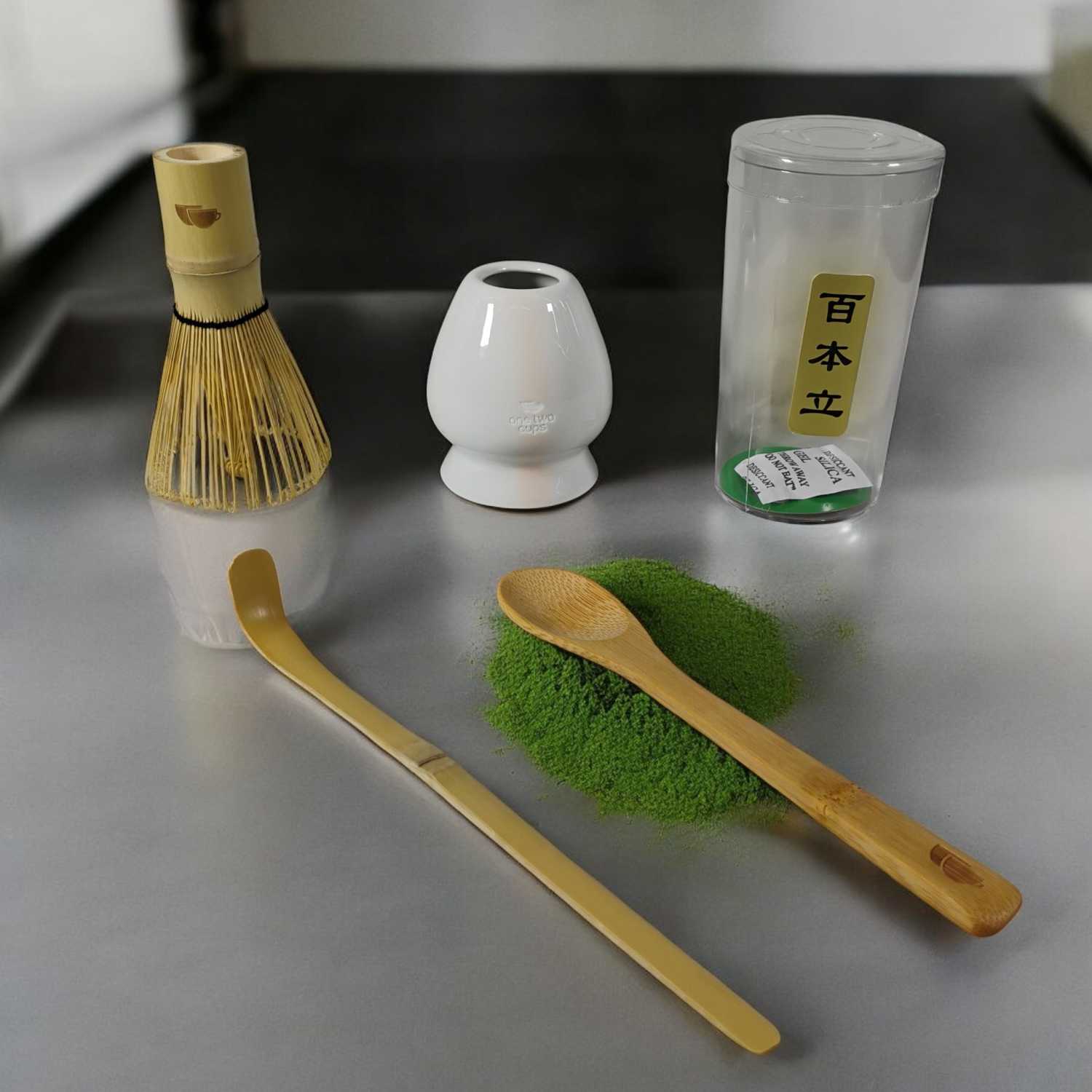 ginee_20260115153621094_0262885112.jpg One Two Cups Matcha Set Kit Chasen Whisk Stand Chashaku Spoon 4 PCS - NA-712