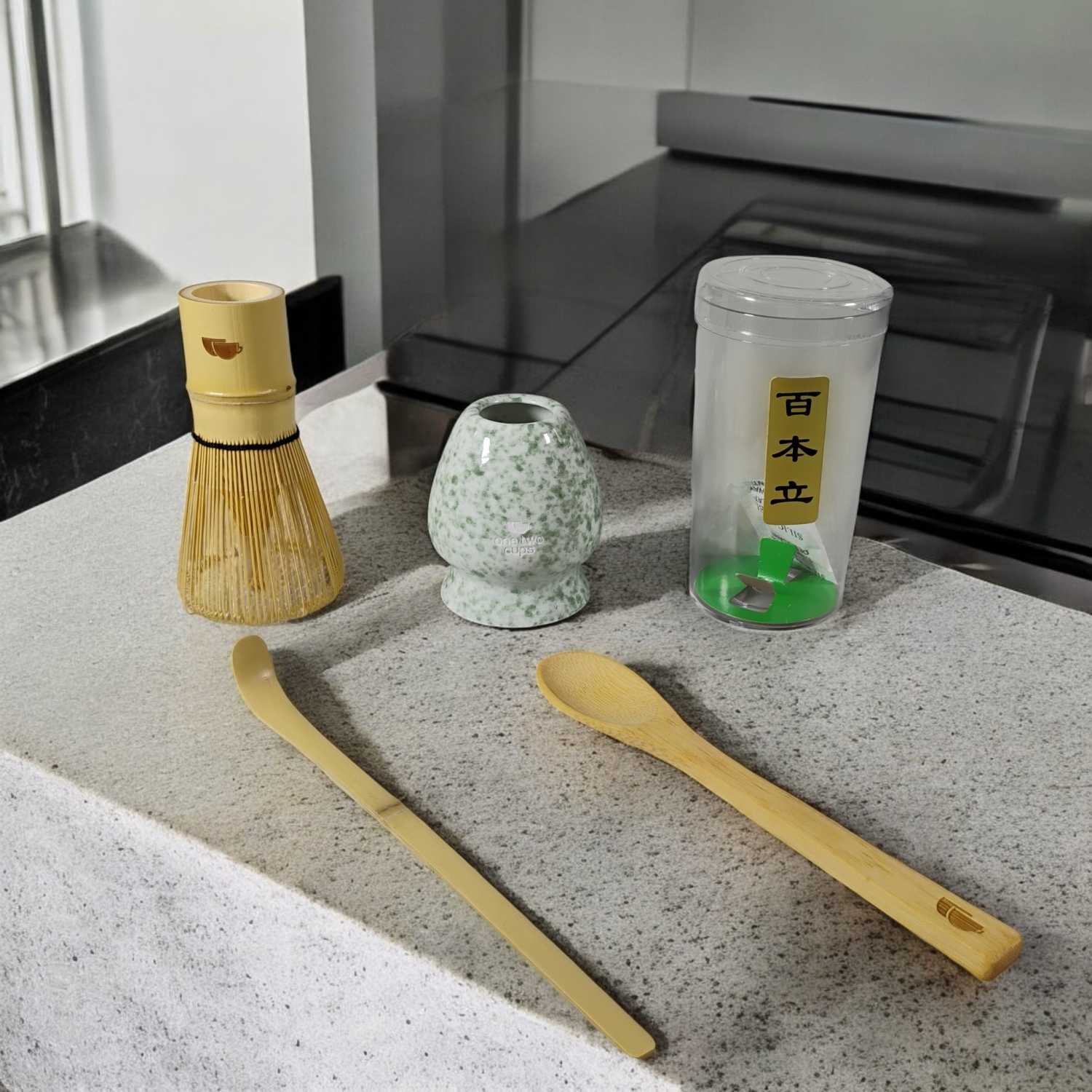 ginee_20260115153621138_5520481510.jpg One Two Cups Matcha Set Kit Chasen Whisk Stand Chashaku Spoon 4 PCS - NA-712