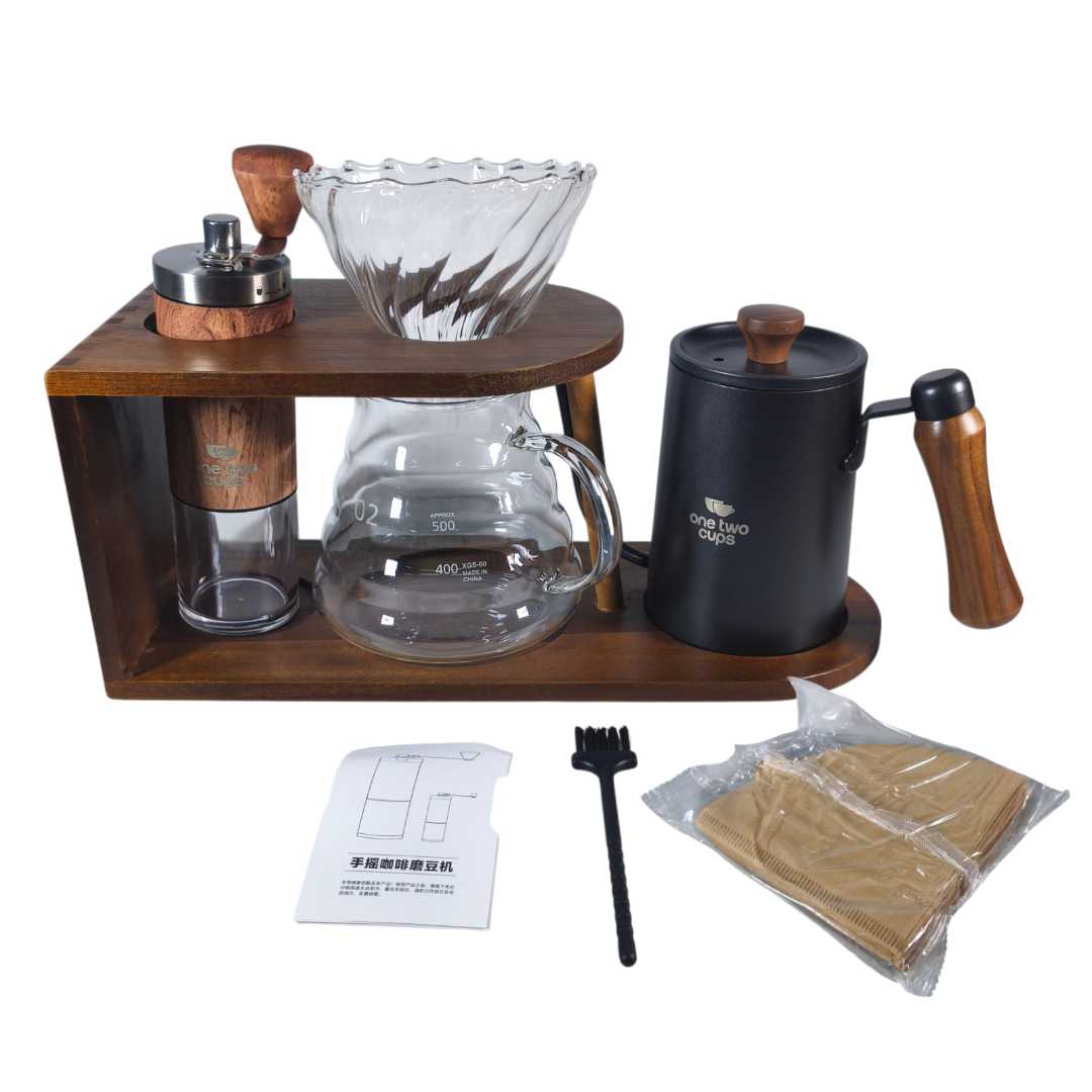 One Two Cups Set Alat Pembuat Kopi Manual Brew Coffee Bean Grinder - HS-54