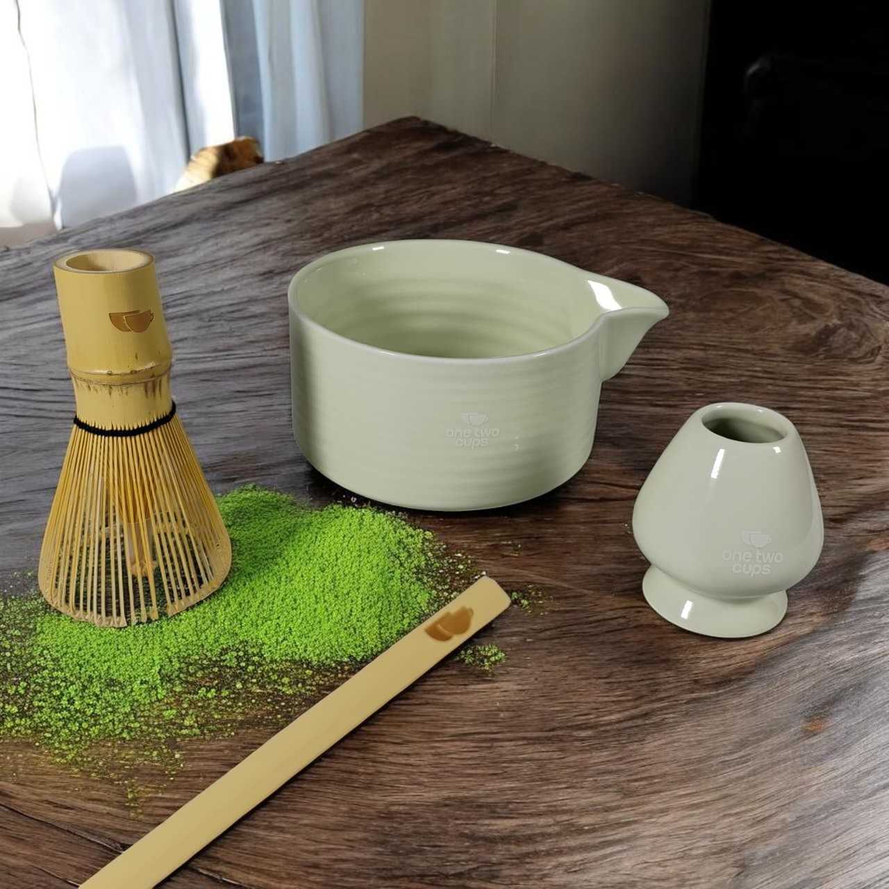 One Two Cups Matcha Set Chawan Chasen Stand Chashaku Ceramic 500ml - CZ2
