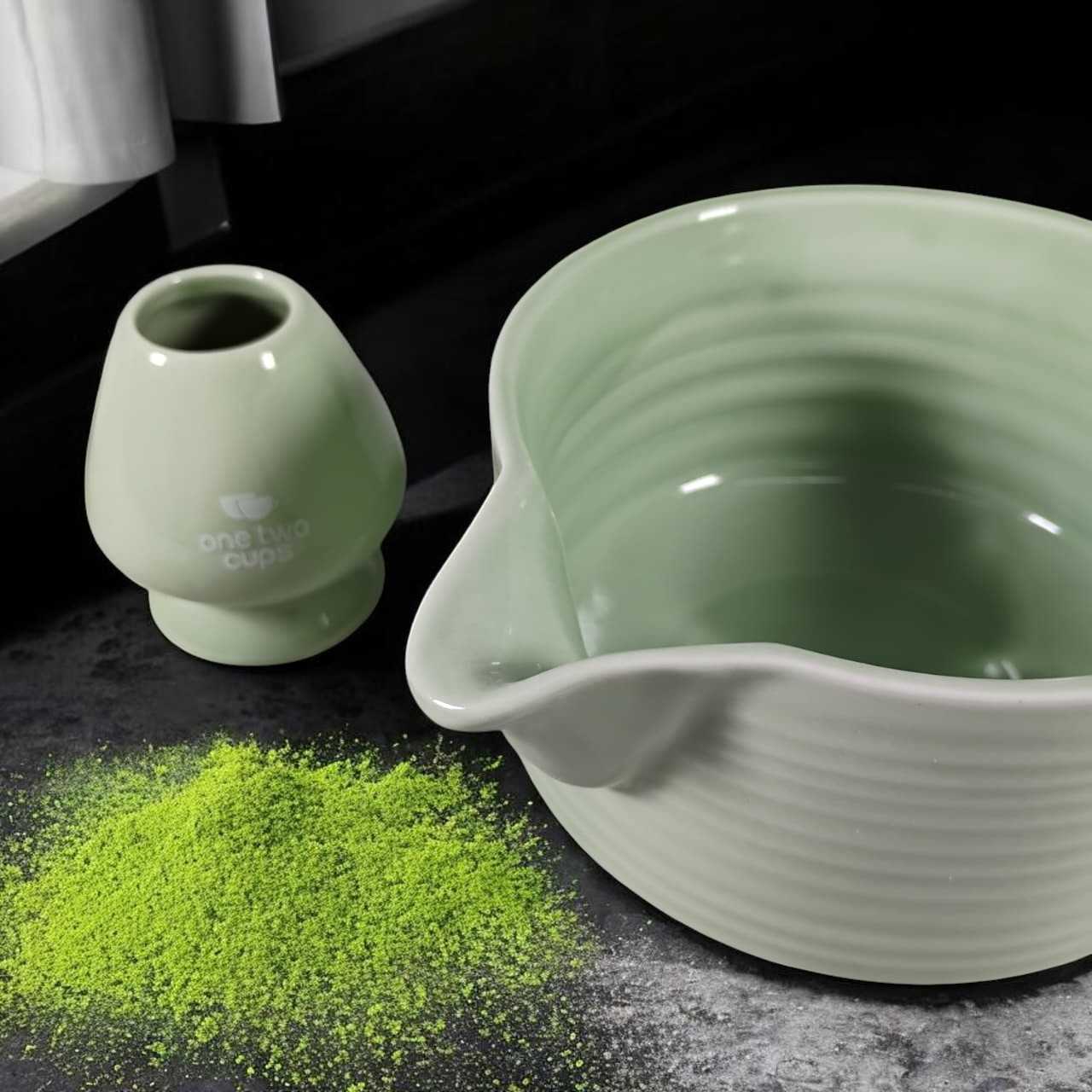 One Two Cups Matcha Set Chawan Chasen Stand Chashaku Ceramic 500ml - CZ2