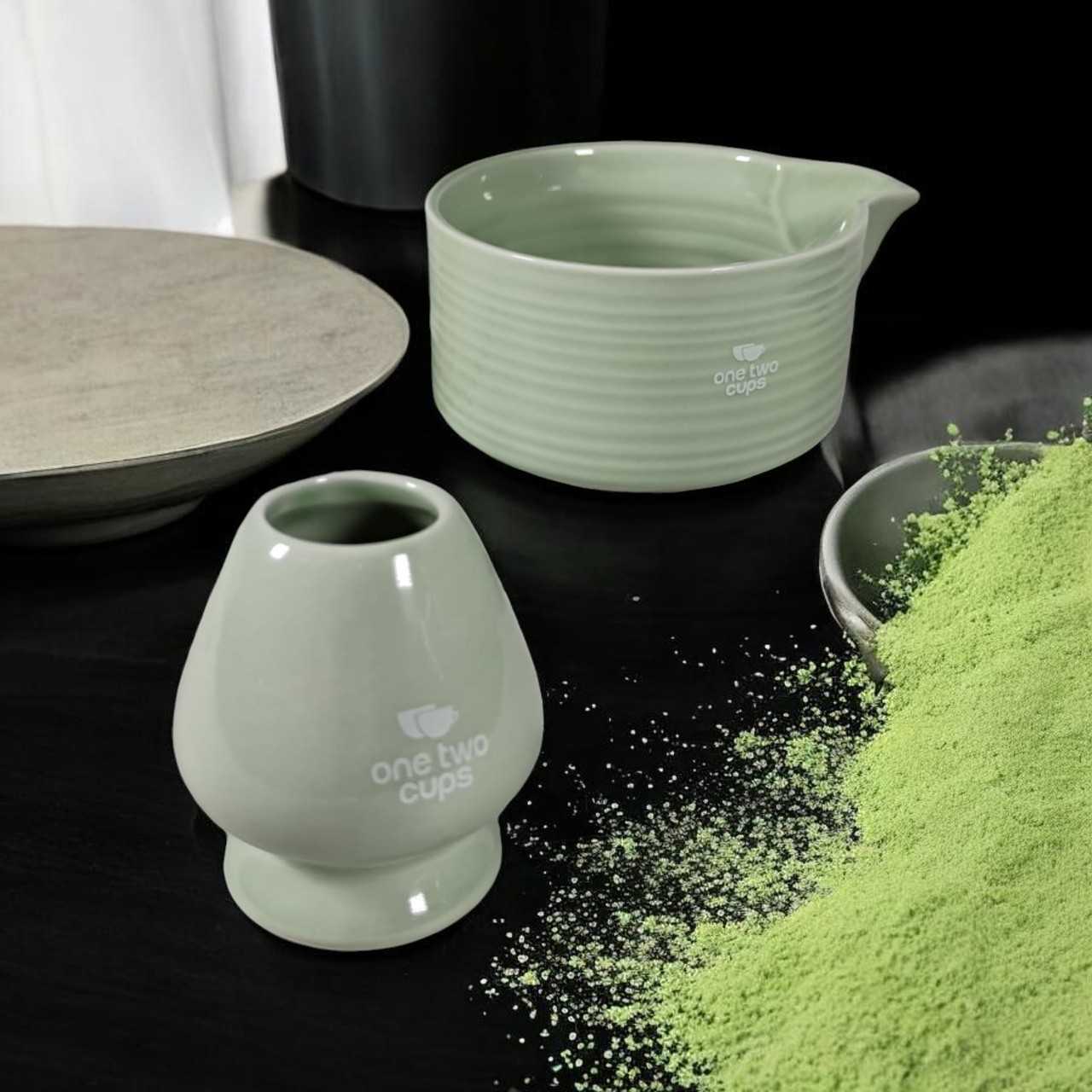 One Two Cups Matcha Set Chawan Chasen Stand Chashaku Ceramic 500ml - CZ2