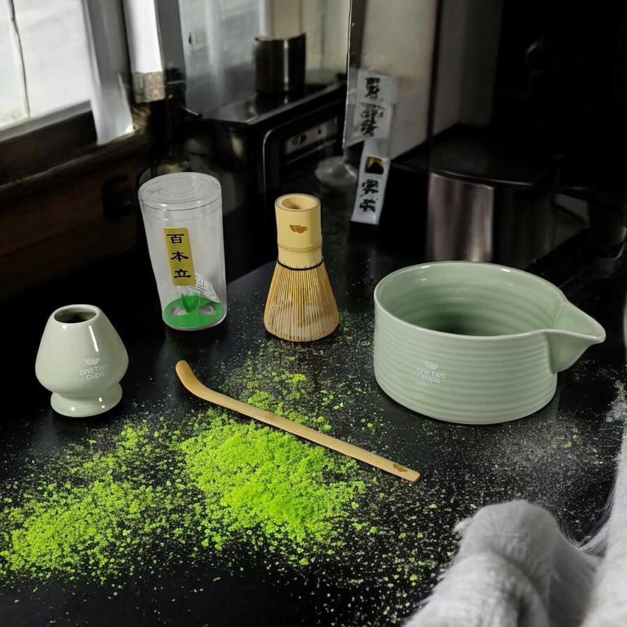 One Two Cups Matcha Set Chawan Chasen Stand Chashaku Ceramic 500ml - CZ2