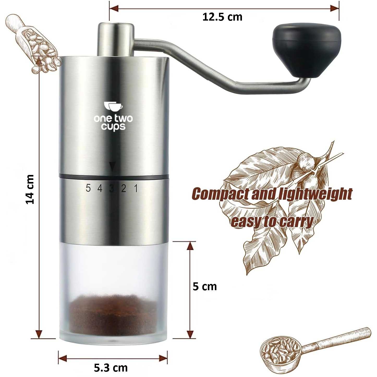 One Two Cups Penggiling Kopi Manual Coffee Grinder Adjustable Portable - D-11