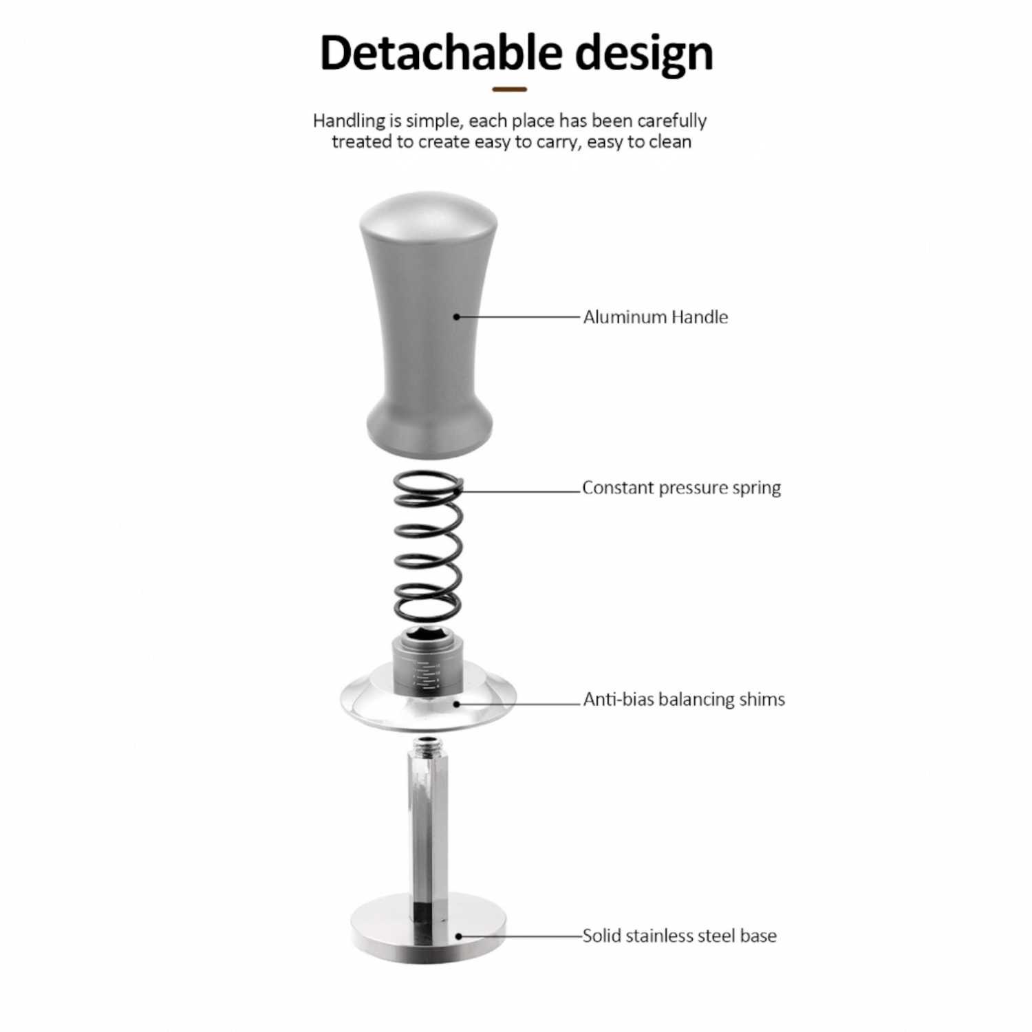 One Two Cups Tamper Kopi Espresso Barista Threaded Base Stainless 304 - JN-24
