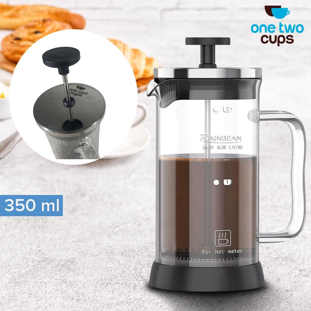 One Two Cups French Press Coffee Maker Pot Plunger Borosilicate 350ml - CP15