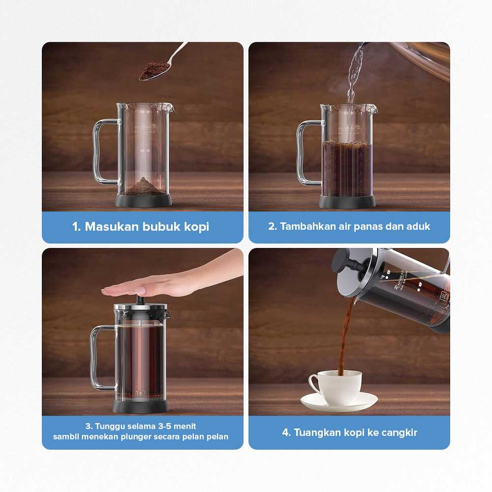 One Two Cups French Press Coffee Maker Pot Plunger Borosilicate 350ml - CP15