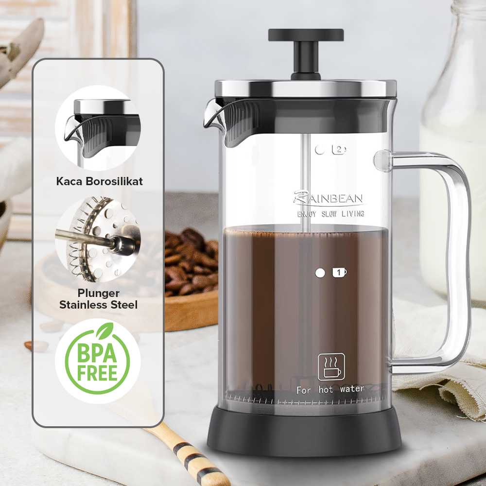 One Two Cups French Press Coffee Maker Pot Plunger Borosilicate 350ml - CP15