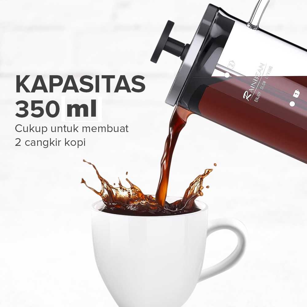 One Two Cups French Press Coffee Maker Pot Plunger Borosilicate 350ml - CP15