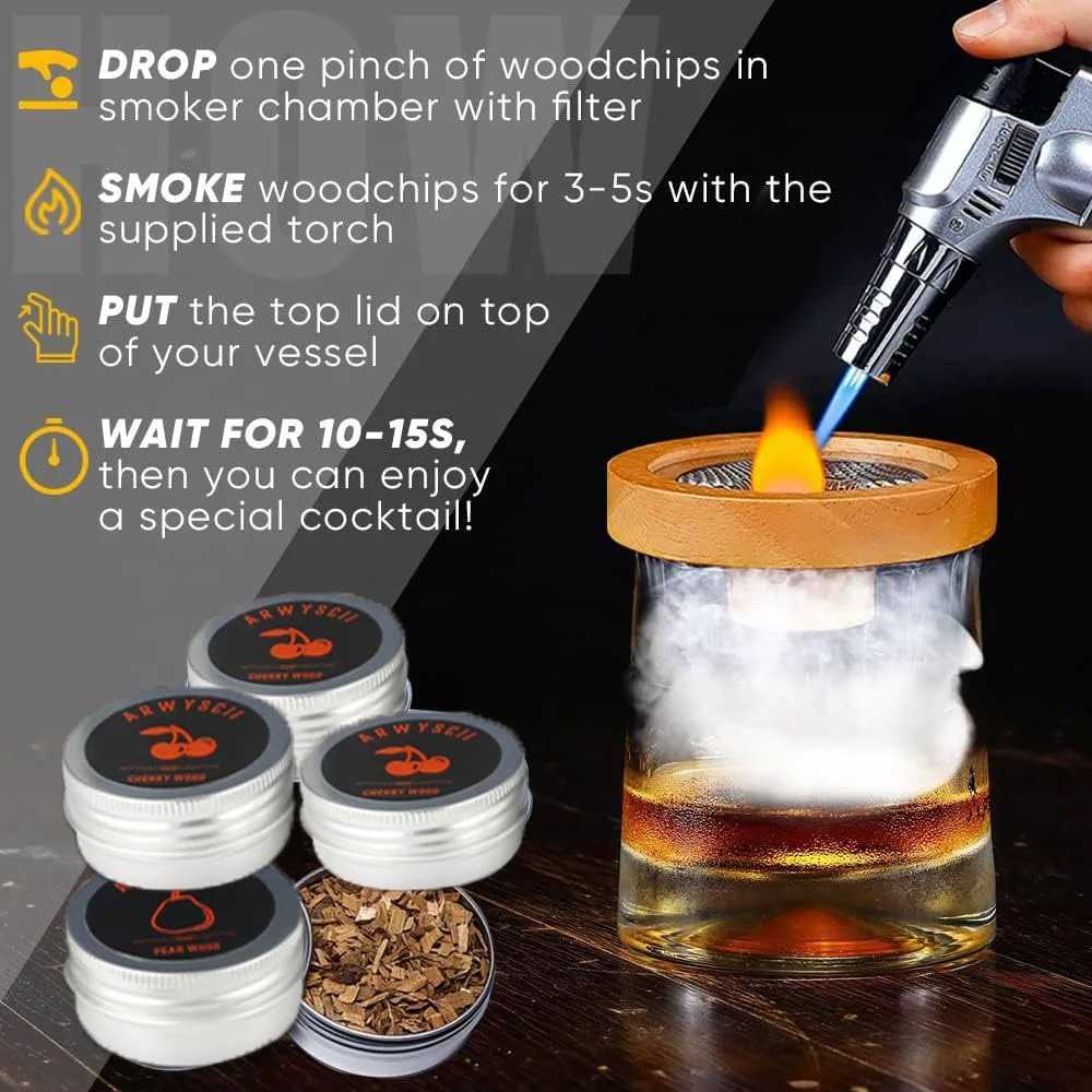One Two Cups Set Alat Pengasap Cocktail Wooden Smoker Kit with 5 Chips - SK-300