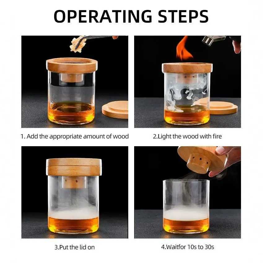 One Two Cups Set Alat Pengasap Cocktail Wooden Smoker Kit with 5 Chips - SK-300