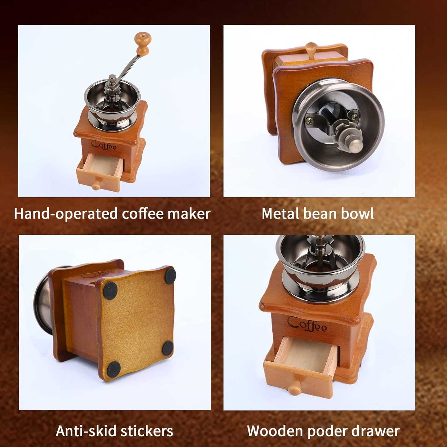 One Two Cups Alat Penggiling Kopi Manual Coffee Grinder Wood - 16290