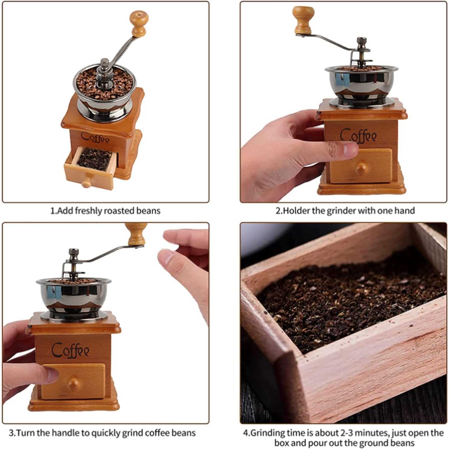 One Two Cups Alat Penggiling Kopi Manual Coffee Grinder Wood - 16290