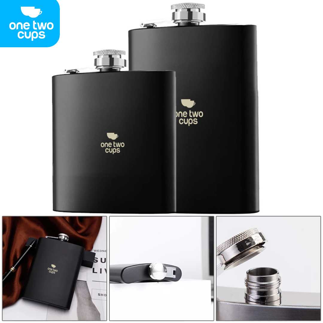 One Two Cups Botol Hip Flask Wine Whiskey Stainless Steel Plastic Cap - B-86