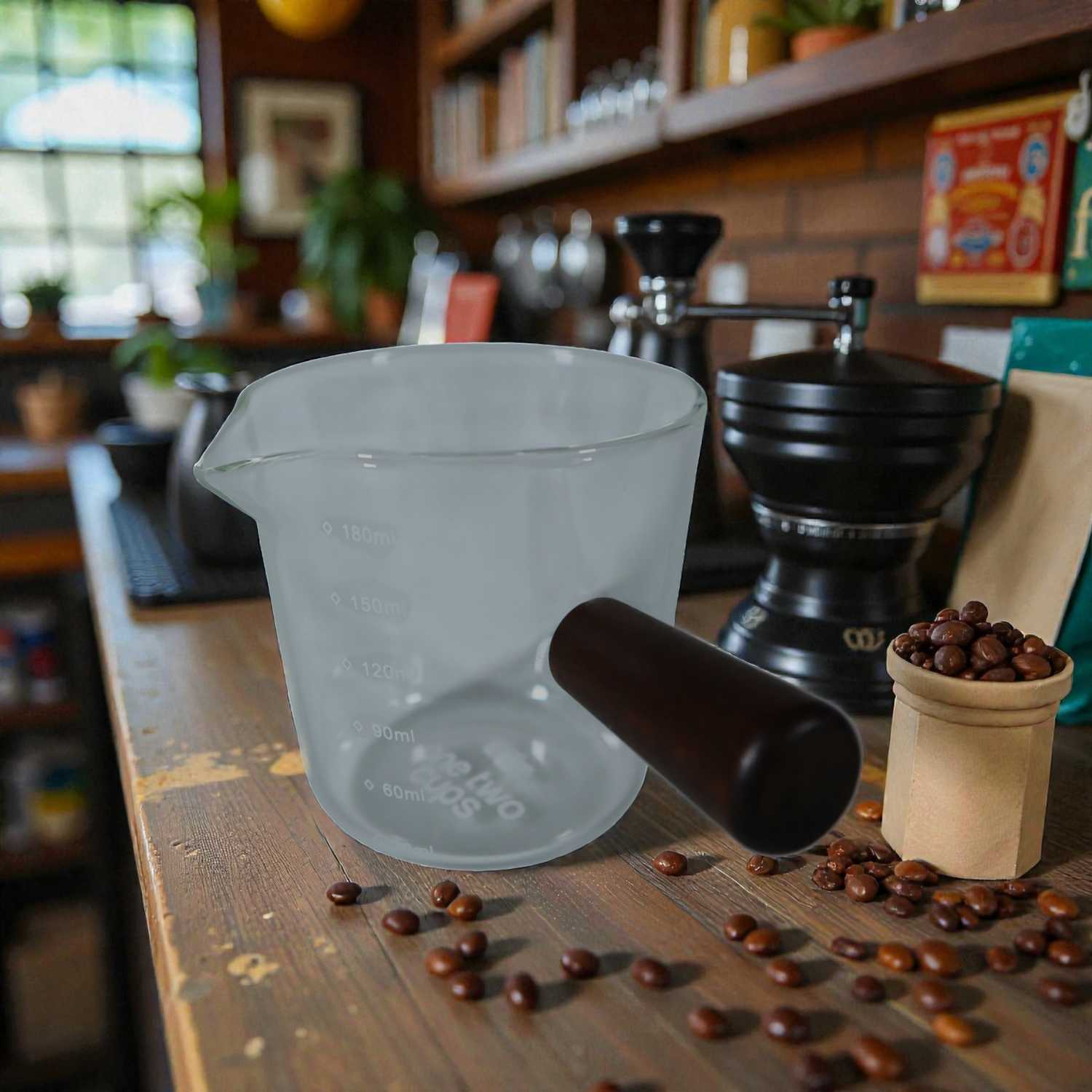 One Two Cups Gelas Takar Kopi Espresso Shot Wooden Handle 180ml - MK-18