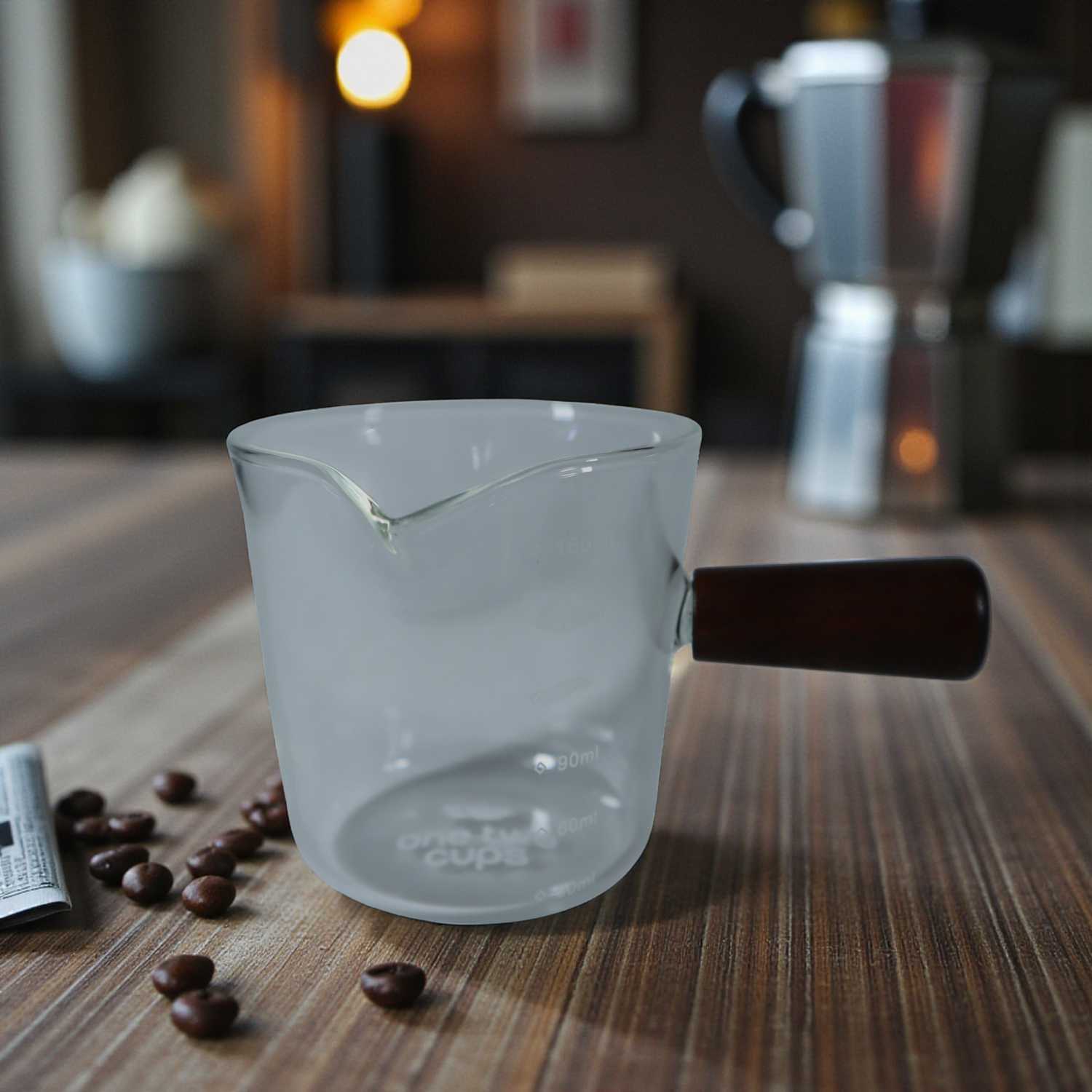 One Two Cups Gelas Takar Kopi Espresso Shot Wooden Handle 180ml - MK-18