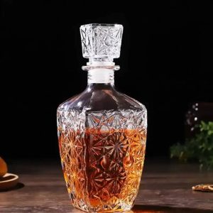 One Two Cups Whisky Decanter Glass Bottle Liquor Scotch Diamond 750ml - C04