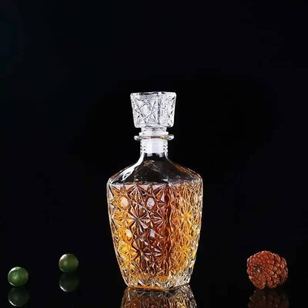 One Two Cups Whisky Decanter Glass Bottle Liquor Scotch Diamond 750ml - C04