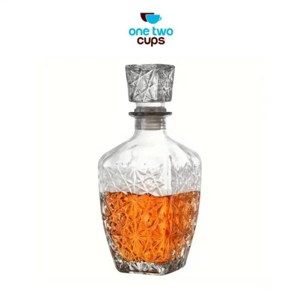 One Two Cups Whisky Decanter Glass Bottle Liquor Scotch Diamond 750ml - C04