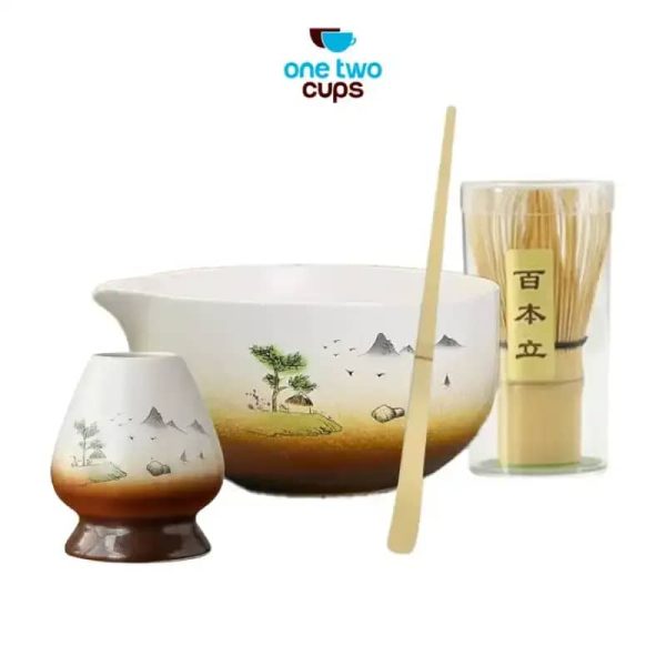 One Two Cups Matcha Set Chawan Chasen Stand Chashaku 500ml 4 PCS - S30