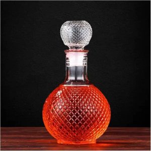 One Two Cups Whisky Decanter Glass Bottle Liquor Scotch Luxury Round - C13