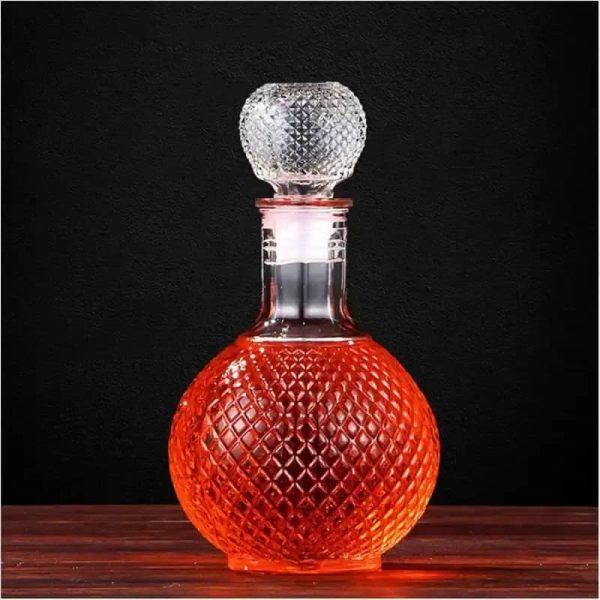 One Two Cups Whisky Decanter Glass Bottle Liquor Scotch Luxury Round - C13