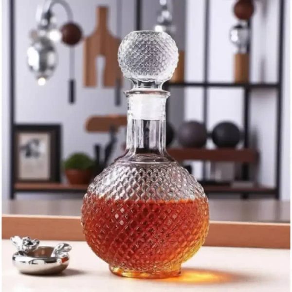 One Two Cups Whisky Decanter Glass Bottle Liquor Scotch Luxury Round - C13