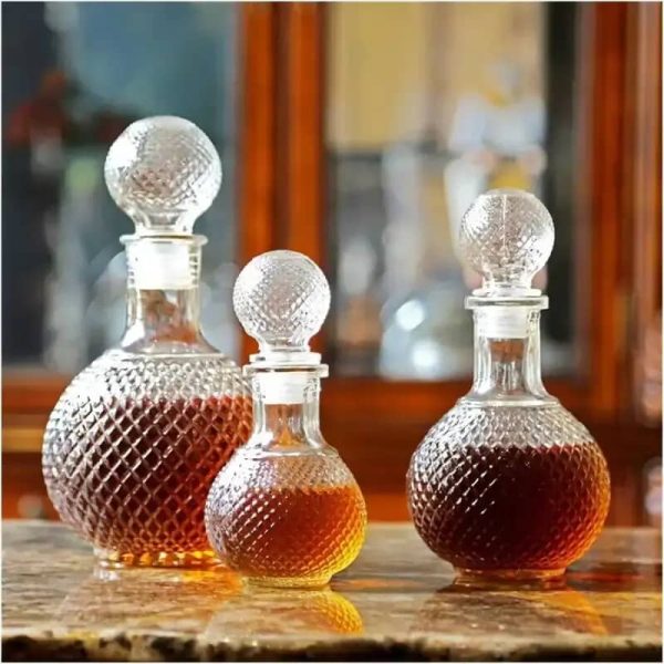 One Two Cups Whisky Decanter Glass Bottle Liquor Scotch Luxury Round - C13