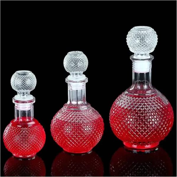 One Two Cups Whisky Decanter Glass Bottle Liquor Scotch Luxury Round - C13