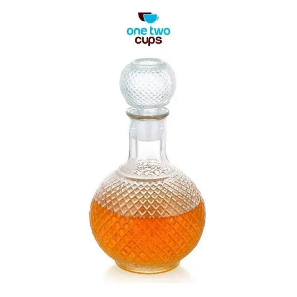 One Two Cups Whisky Decanter Glass Bottle Liquor Scotch Luxury Round - C13