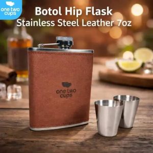 One Two Cups Botol Hip Flask Stainless Leather 7oz with Shot Glass - TAG7