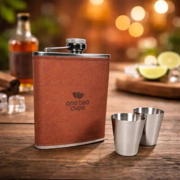 One Two Cups Botol Hip Flask Stainless Leather 7oz with Shot Glass - TAG7