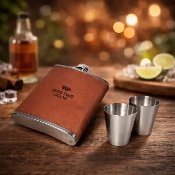 One Two Cups Botol Hip Flask Stainless Leather 7oz with Shot Glass - TAG7